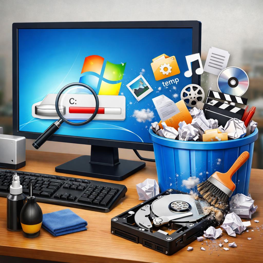 Попробуйте очистить диск С от ненужных файлов в Windows 7