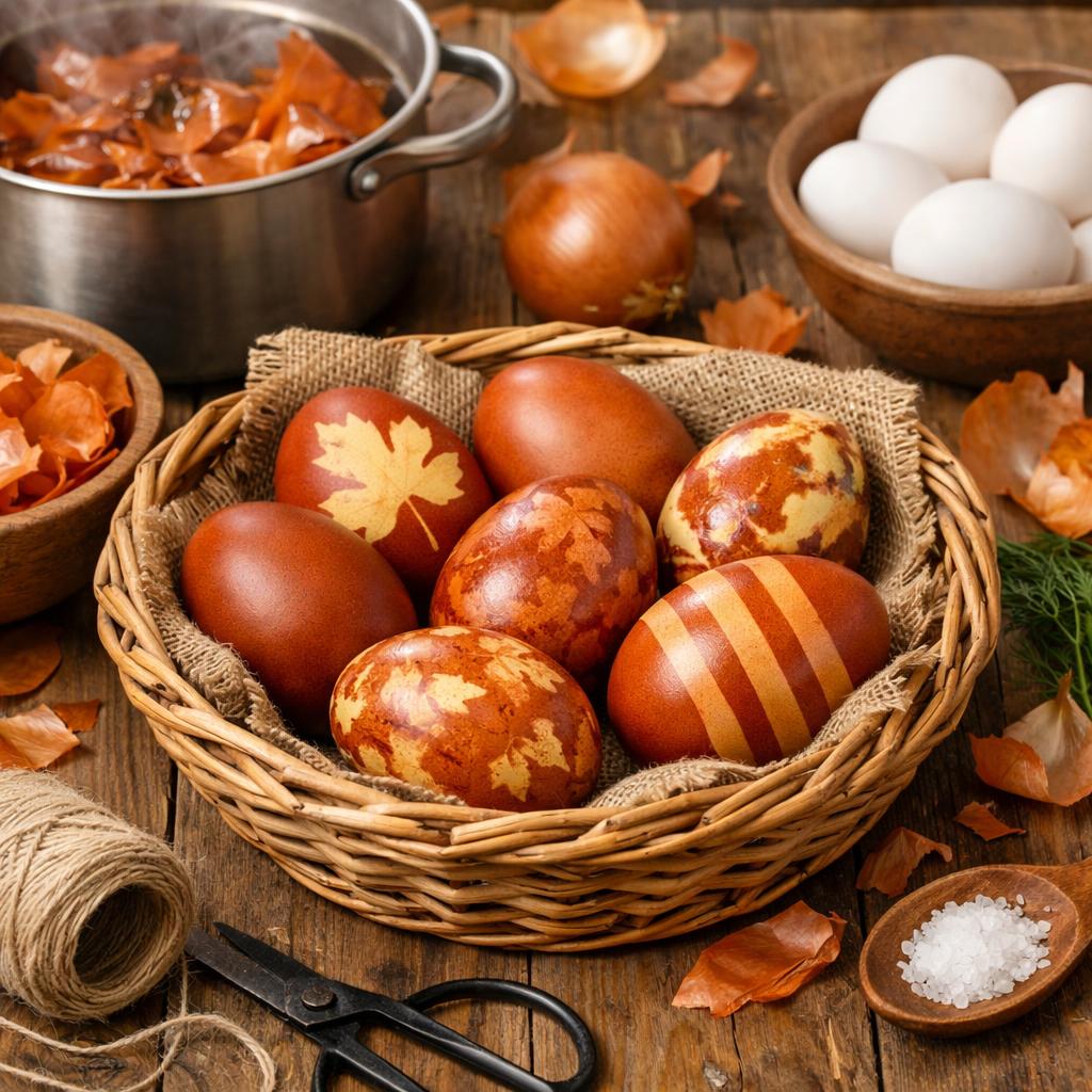Как окрасить яйца луковой шелухой Как окрасить яйца луковой шелухой