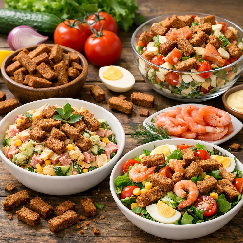 Салат с кириешками - 3 лучших рецепта