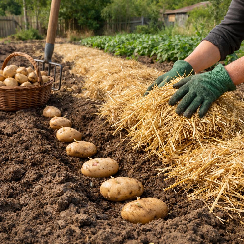 Как сажать картофель под солому