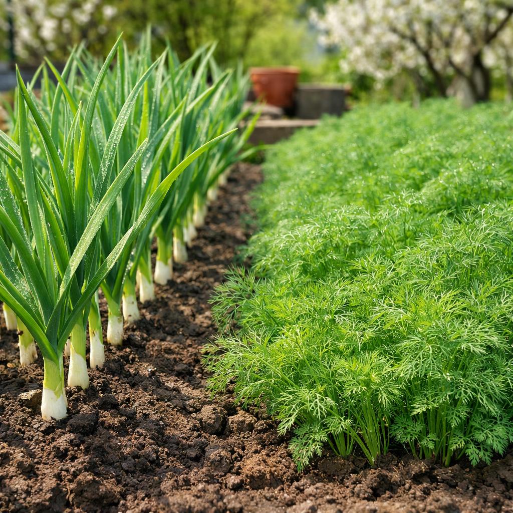 Как получить урожай свежей зелени в мае: чеснок и укроп на одной грядке