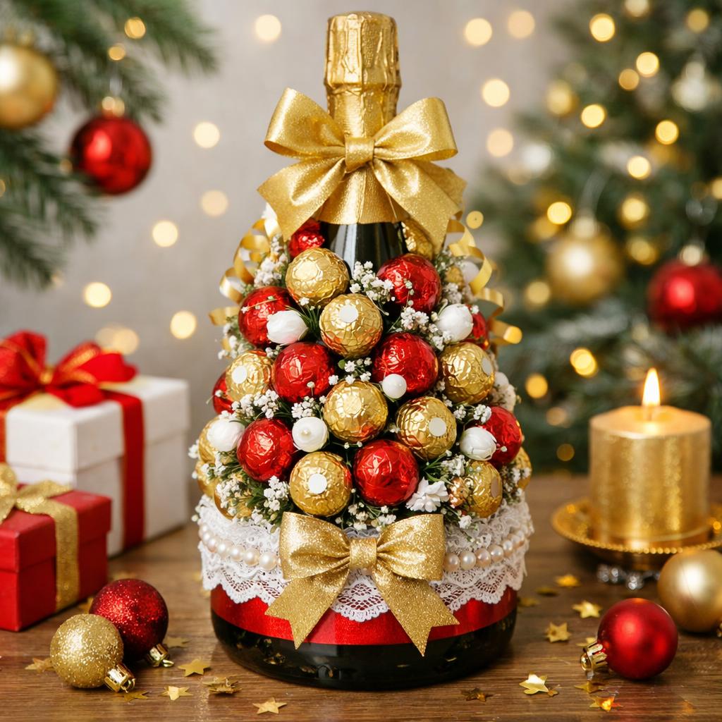 Как украсить бутылку шампанского конфетами Как украсить бутылку шампанского конфетами