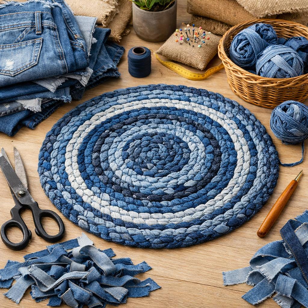 Как сделать коврик из старых джинсов