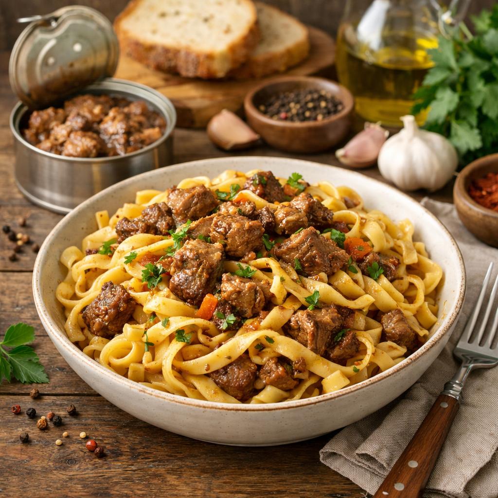 Лапша с тушенкой