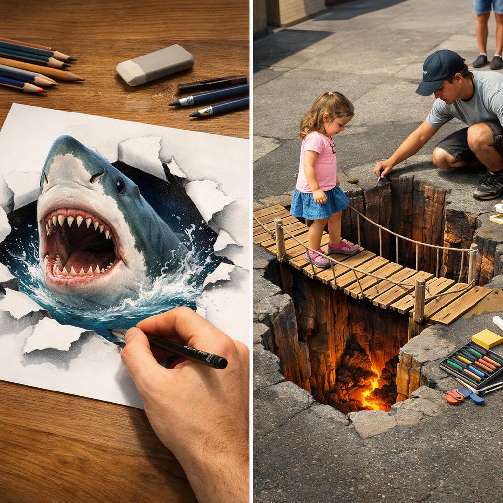 Как рисовать 3d рисунки на бумаге и асфальте