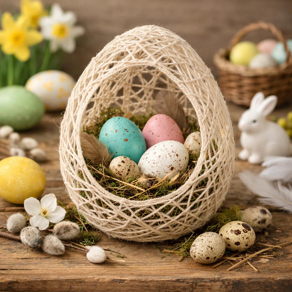 Как сделать пасхальное яйцо-гнездо из ниток
